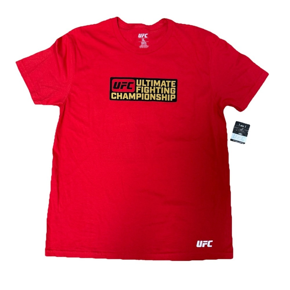 NWT UFC T-Shirt Mens Large Red Double Side Graphic Tee 100% Cotton Ultimate
